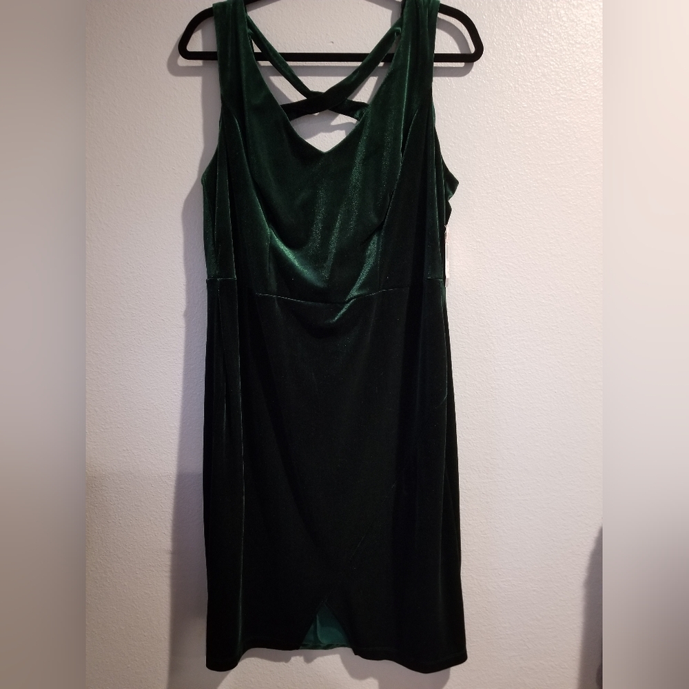 Rebecca B. Womens Forest Green Velvet Evening Dress 14W